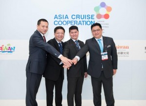 From left: Junlin He of the Hainan Provincial Tourism Development Commission, Anthony Lau of the Hong Kong Tourist Board, Rolando Canizal of the Philippine Department of Tourism and Wayne Liu of the Taiwan Tourism Bureau celebrate the partnership