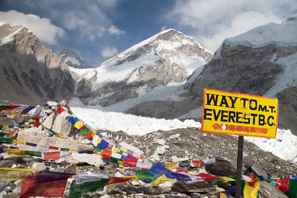 A sign to the Everest Base Camp (B.C.)