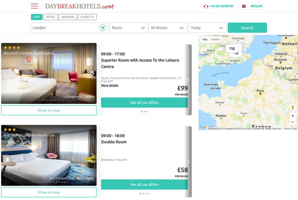 Screenshot from DayBreakHotels.com