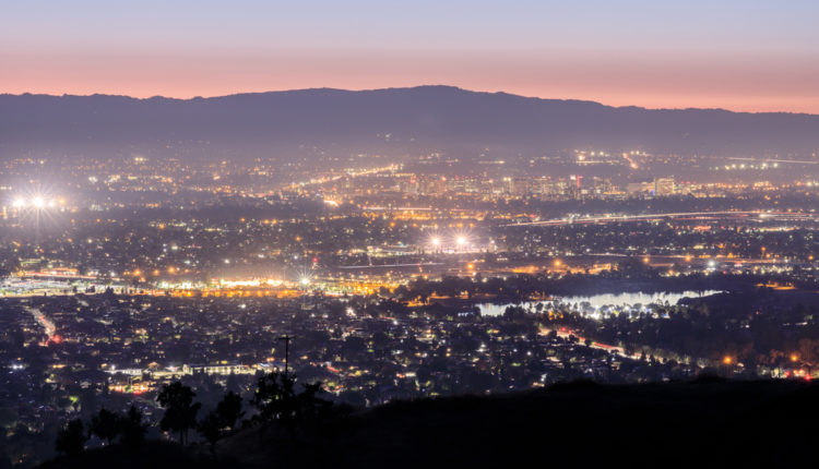 Silicon Valley Lights. Looking West from Mount Hamilton at Santa Clara 